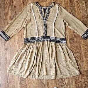 Wrangler Retro Long Sleeve Swing Western Dress Embroidered Fringe Boho Cowgirl L